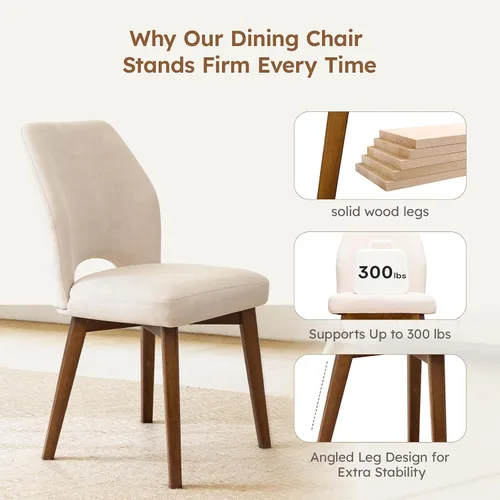 Miniatura 7 de Juego de 2 Sillas de Comedor – Sillas de Cocina Modernas Tapizadas (Sillas de Comedor) con Respaldo Alto Recortado Único y Patas de Madera, Silla