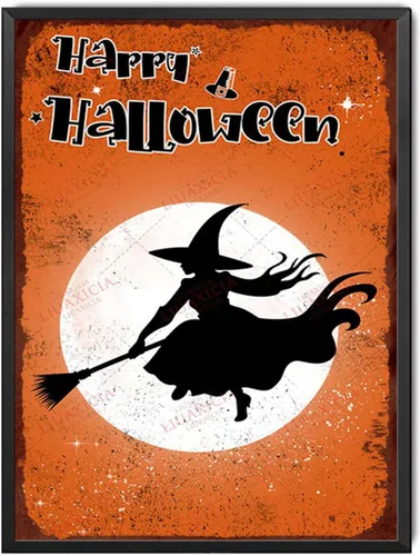Miniatura 8 de Letrero de hojalata retro con diseño de bruja de Halloween para pared de garaje, pared de taller, 8.00 x 12.00 pulgadas