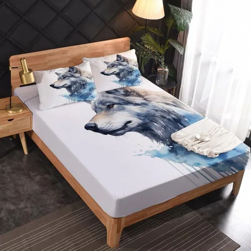 Miniatura 2 de Juego de sábanas de lobo tamaño Queen, sábanas de microfibra suave y bolsillo profundo, sábanas y fundas de almohada estampadas sin arrugas, 1 Lobo