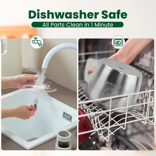 Miniatura 7 de BUMET Procesador eléctrico de alimentos, picador de verduras de 500W, 2 tazones de 2x8 tazas, 2 bicapas, 4 cuchillas, picadora de alimentos pequeña
