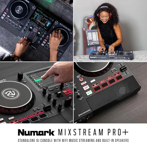 Miniatura 12 de Numark Controlador de DJ Mixstream Pro+ con Separación de Stems, 2 Decks, Transmisión Wi-Fi, Mezclador, Pantalla Táctil de 7", Altavoces, funciona