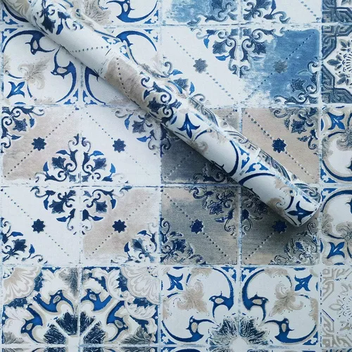 PoetryHome Papel tapiz adhesivo de azulejos mediterráneos para paredes, cocina, gabinetes de baño, 17.7 x 117 pulgadas (patrón 1, 17.7 x 117