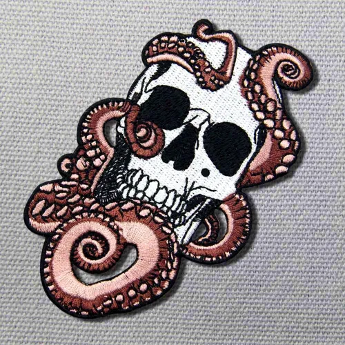 Miniatura 3 de Parche bordado de pulpo y calavera con apliques para planchar y coser emblema