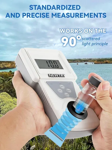 Miniatura 2 de NEWTRY Medidor de turbidez, 0-200NTU Turbidímetro portátil de mano con soluciones de calibración, cumple con ISO7027, medidor de turbidez portátil