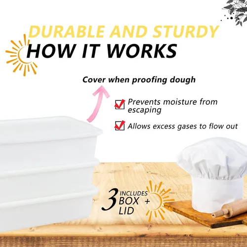 Miniatura 4 de Paquete de 3 cajas para probar masa de pizza, caja para probar masa de pan y contenedor de masa con tapa, libre de BPA