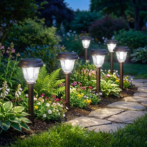 Miniatura 2 de DERAYSION Solar Lights Outdoor, 6 Pack Brushed Stainless Steel Glass Solar Pathway Lights, Auto On/Off Long-Lasting Outdoor Solar Lights for Garden