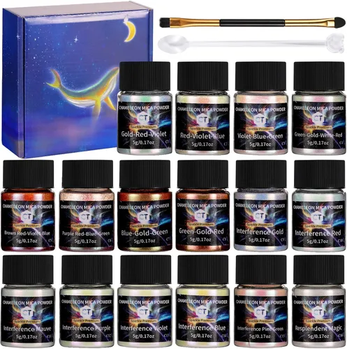 Miniatura 15 de CHANGTIKEJI Polvo de Mica ，100 Colores - 10g/Botella de Pigmento Natural para Resina Epóxica，Brillo de Labios，Sombra de Ojos,Ambientadores