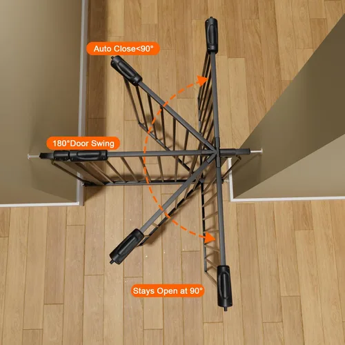 Miniatura 4 de Puerta extra ancha para bebé, puertas extra anchas para perros, para escaleras, puertas, puertas de seguridad de metal negro, con montaje a presión