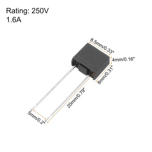 Miniatura 2 de uxcell 10pcs DIP montado en miniatura cuadrado lento golpe micro fusible para piezas electrónicas PCB LCD reparación, 1.6A 250V, negro