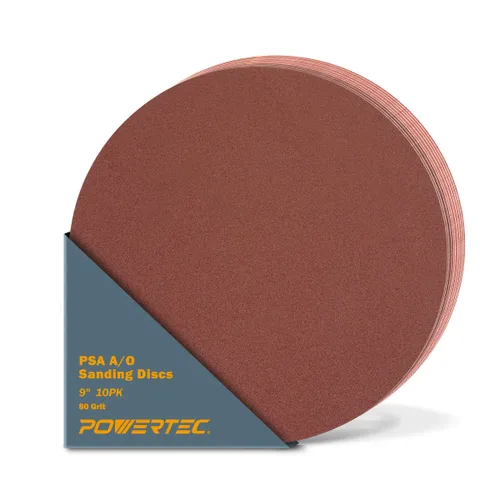 Miniatura 9 de POWERTEC 10 discos de lijado PSA de grano 100 de 9 pulgadas, papel de lija autoadhesivo de 9 pulgadas, para paneles de yeso, carpintería, pintura