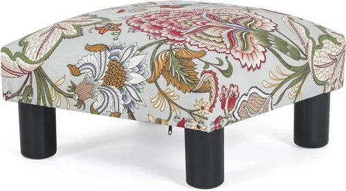 Miniatura 12 de Joveco Taburete pequeño otomano, reposapiés cuadrado tapizado de tela para sofá, debajo del escritorio, oficina, sala de estar, azul floral