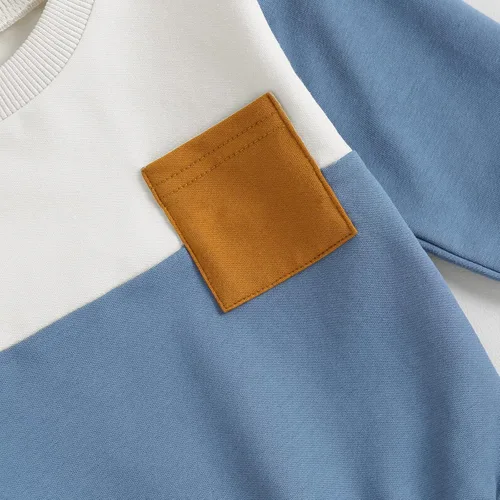 Miniatura 3 de Conjunto de camiseta de manga larga con cuello redondo a rayas y pantalones sólidos con cordón ajustable