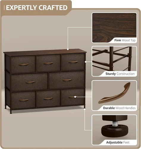 Miniatura 4 de Sorbus Cómoda para niños con 8 cajones - Unidad organizadora con marco de acero, parte superior de madera y asa, contenedores de tela para ropa