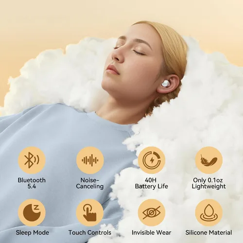 Miniatura 6 de Auriculares para dormir, audífonos para dormir de lado, mini auriculares inalámbricos Bluetooth 5.4, auriculares invisibles de silicona ultra suave