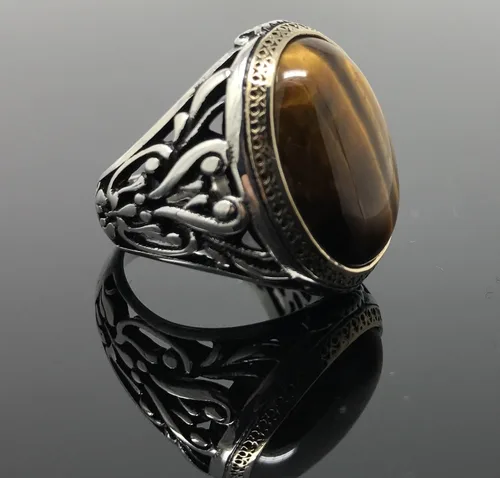 Miniatura 9 de KAR Anillo de plata de ley 925K con filigrana ojo de tigre I1H