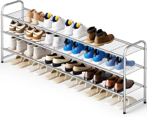 Miniatura 10 de KEETDY Organizador de zapatos largo de 2 niveles para armario, zapatero de metal para entrada, amplio estante apilable para zapatos con rejilla