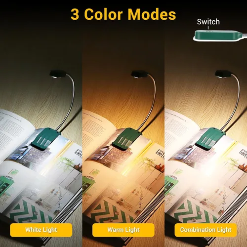 Miniatura 2 de Paquete de 2 luces de lectura recargables para libros en cuidado de ojos de cama, 3 colores, atenuación continua, lámpara de escritorio pequeña