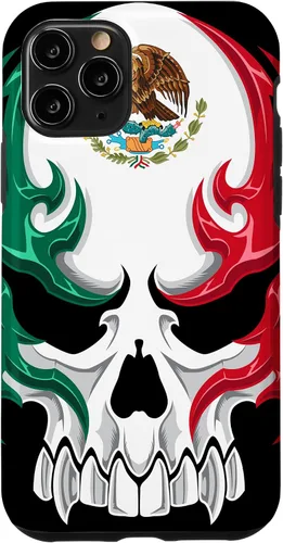Miniatura 28 de iPhone 13 Pro Max Bandera de México - Estilo tribal de calavera mexicana - Funda hecha en México