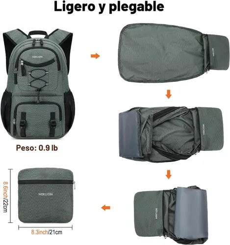 Miniatura 5 de Nerlion - Mochila de viaje ligera y plegable de 35 litros para hombres y mujeres, para campamento, impermeable, al aire libre, senderismo, mochila