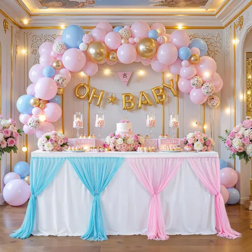 Miniatura 3 de Falda de mesa de revelación de género, falda tutú de tul rosa y azul de 6 pies para revelación de género para niños o niñas, fiesta de cumpleaños
