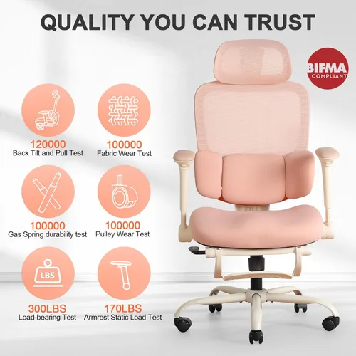 Miniatura 9 de Silla de oficina ergonómica con brazos abatibles y reposapiés 4D, silla de escritorio de malla para juegos con reposacabezas 3D y soporte lumbar