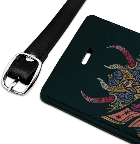 Miniatura 2 de Samurai Warrior Japanese Demon Oni Máscara Rectángulo de Cuero para Equipaje Tarjeta de Identificación
