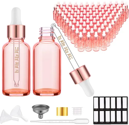 Miniatura 31 de PrettyCare Paquete de 4 botellas con cuentagotas de aceites esenciales, botellas vacías de tintura para cuidado personal y belleza, Ámbar
