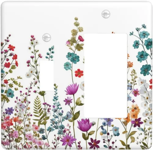 Miniatura 11 de Cubierta de Interruptor de Luz de 1 Gang con Flores Silvestres Bohemias, Hierbas, Floral, Decorativa, Planta Botánica, Naturaleza, Acuarela, Placa