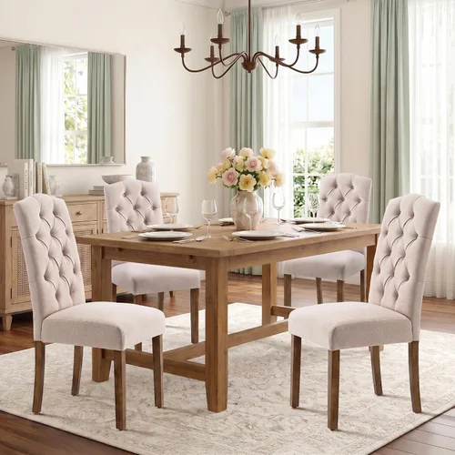 Miniatura 24 de Juego de sillas de comedor Parsons tapizadas copetudas, decoración de comedor de tela, elegante y moderna, para cocina, sala de estar con botones