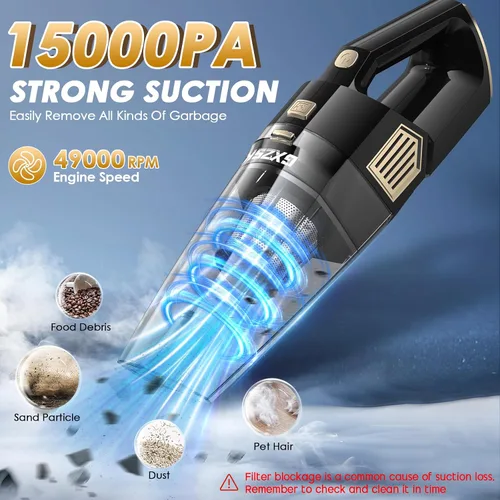 Miniatura 2 de Gxzsk Aspiradora de mano inalámbrica, 15000 PA de succión fuerte aspiradora de mano recargable, aspiradora de mano portátil con múltiples boquillas