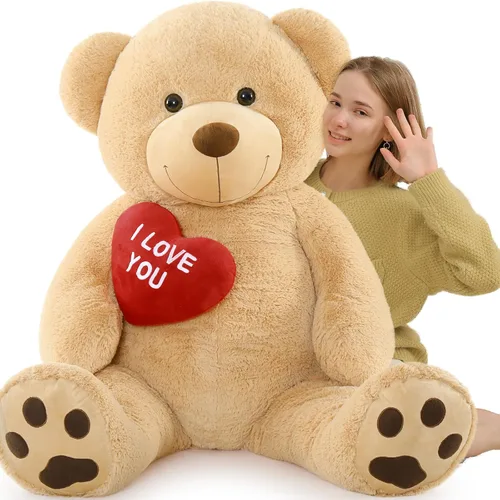 Miniatura 10 de BENINY Osos de peluche grandes en forma de corazón rojo, osos de peluche negros con bordado "Te quiero" para novia, osos de peluche grandes