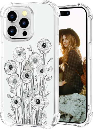 Miniatura 52 de Hungo Funda compatible con iPhone 15 Plus para mujer, diseño floral transparente, lindo, flor azul rosa Rosas Azules