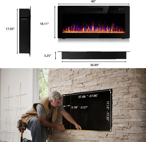 Miniatura 8 de Vitesse Chimenea Eléctrica Ultrafina de 42 Pulgadas Empotrada en Pared y Montada en Pared Calentador de Chimenea, Chimenea Lineal con Llama