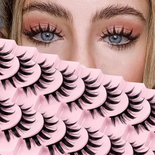 Miniatura 33 de Losha - Pestañas postizas de aspecto natural, paquete de pestañas postizas hechas a mano, pestañas de visón sintético, 14 pares de pestañas de ojo