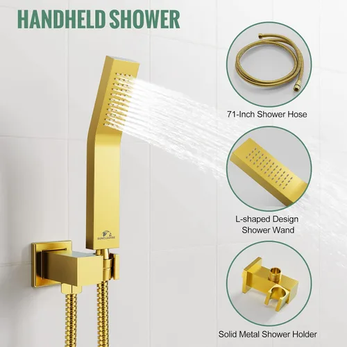 Miniatura 6 de SunCleanse juego de grifos con regadera tipo lluvia en oro cepillado, juego combinado para baño con cabezal de alta presión de 25.4 cm con válvulas