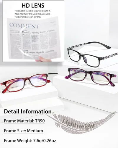 Miniatura 7 de EYEURL Lentes de lectura para mujer, bloqueo de luz azul, 1.50 lectores de computadora antifatiga, TR90 ultra ligeros con marco rectangular