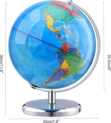Miniatura 5 de TTKTK Globo terráqueo con soporte de acero inoxidable Globo terrestre giratorio para niños Geografía Aula Educación o Decoraciones (8 pulgadas azul)