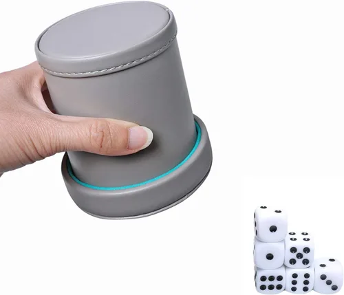 Miniatura 3 de Taza de dados de cuero sintético con tapa, coctelera de dados con forro de fieltro, incluye 6 dados de puntos para juegos de dados Yahtzee Bar Azul