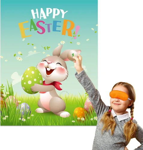 Miniatura 6 de Pin The Tail on The Bunny Fiesta de juegos de Pascua para niños, actividades de búsqueda de huevos de Pascua, juegos de Pascua con calcomanías