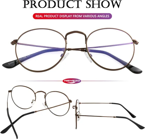 Miniatura 5 de AIEYEZO Gafas redondas para mujeres y hombres, lentes de bloqueo de luz azul, lentes circulares con marco de alambre de metal