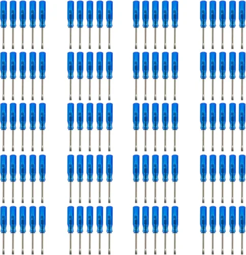 100 piezas de destornilladores ranurados planos de mini tamaño de 45mm x 2mm 2.0mm para reparación de gafas, celulares, HDD, cámara, laptop Azul