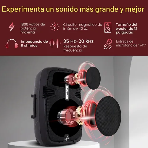 Miniatura 2 de Kit de sistema PA portátil e inalámbrico Pyle - 1800W de pico, compatible con Bluetooth, par activo + pasivo para sonido en interiores / exteriores