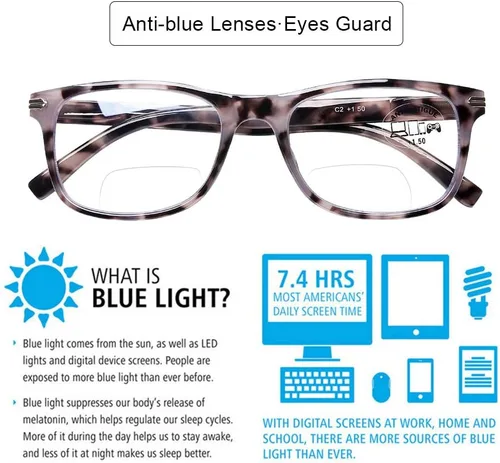 Miniatura 3 de DOOViC Gafas de lectura bifocales, paquete de 2 lentes de lectura con bloqueo de luz azul, negra/tortuga, bisagra de resorte de calidad para hombres