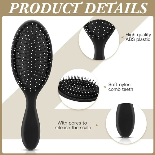 Miniatura 4 de Nuenen 6 piezas de cepillo desenredante húmedo para cabello seco, cepillo desenredante con cerdas suaves para mujeres, hombres, niñas y niños (negro)