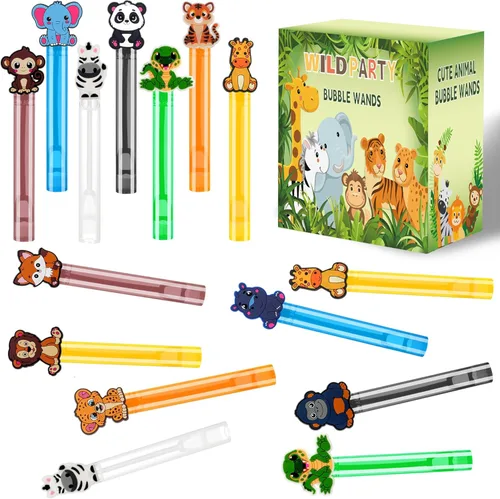 24 varitas de burbujas de animales para decoración de baby shower, temática de safari y selva, suministros de fiesta, relleno de bolsas de regalo de