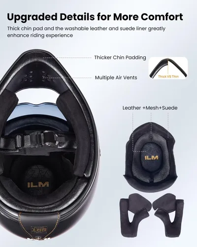 Miniatura 5 de ILM Cascos de motocicleta de cara completa vintage para adultos y hombres, compatible con ciclomotor, cuatrimoto, crucero, scooter, DOT ECE