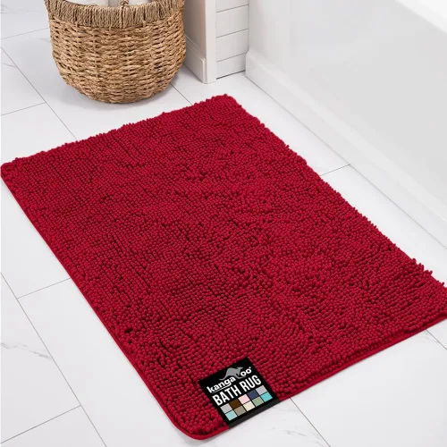 Miniatura 19 de KANGAROO Alfombras de baño, alfombra de baño de chenilla suave y absorbente, tapete de ducha lanudo, alfombra de baño de secado rápido lavable a