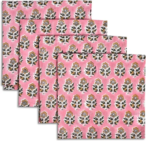 Miniatura 27 de Servilletas de tela CPC 100% algodón Juego de 4 servilletas reutilizables, servilleta de cena floral de bloque de impresión india, servilleta