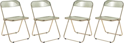 Miniatura 17 de LeisureMod Juego de 2 sillas plegables modernas de acrílico transparente Silla de escritorio con marco de metal dorado Cómoda silla decorativa
