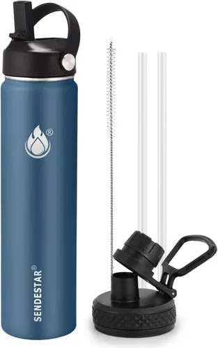Miniatura 48 de SENDESTAR Botella de agua aislada de 24 onzas, boca ancha, botella de agua de 24 onzas con tapa con popote, tapa de boquilla, acero inoxidable